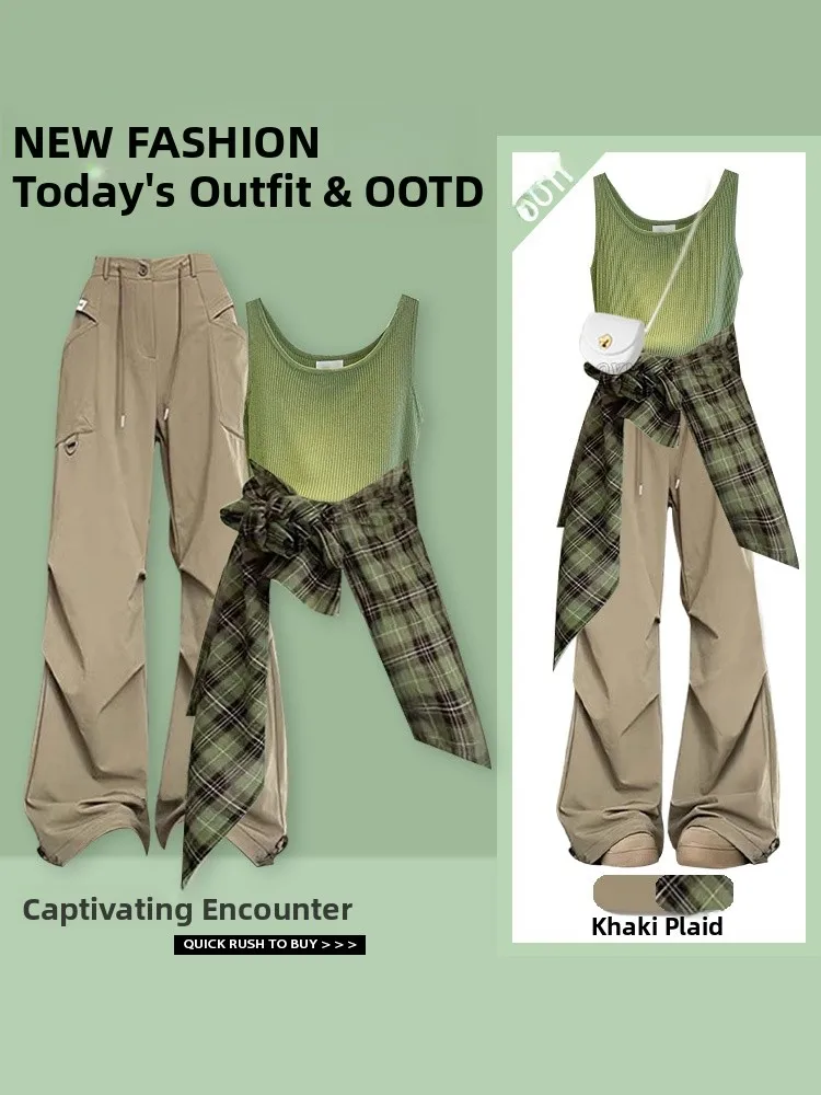 

Dopne Sweet Cool Sle Women's Tee-Piece Set Summer New Arrival Sun Protection irt adient Vest Workwear Pants