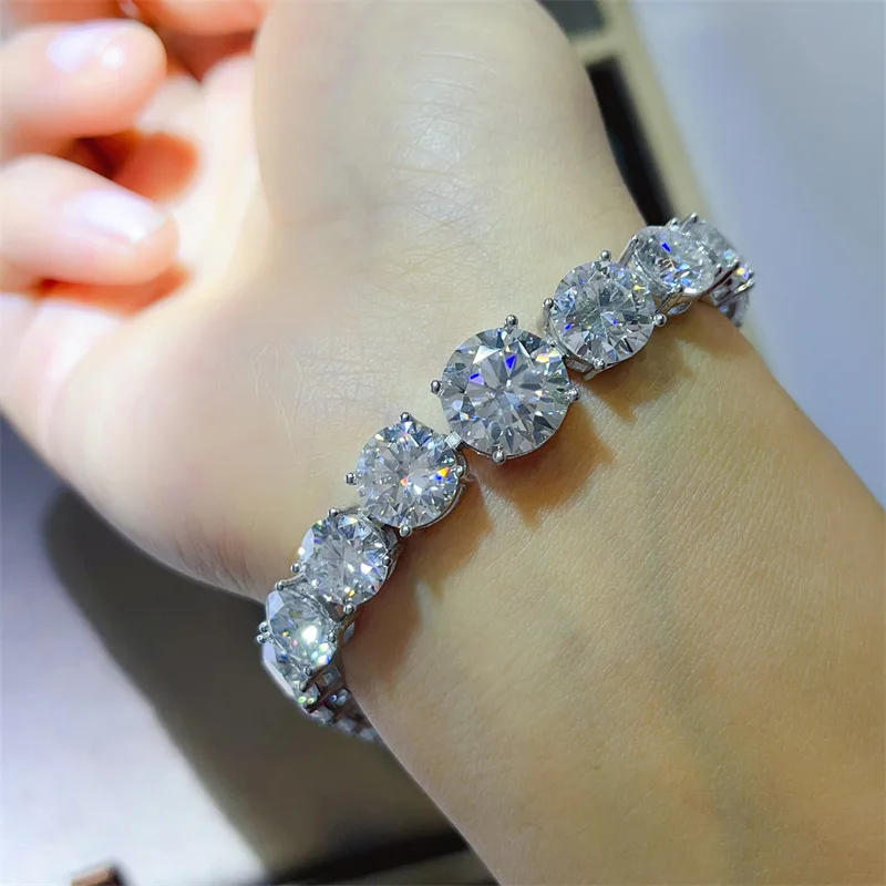5 Carat Genuine Moissanite Tennis Bracelet S925 Sterling Silver Graduated Round Brilliant Cut D VVS1 Women Fine Jewelry for Wedding Party Anniversary Birthday Gift