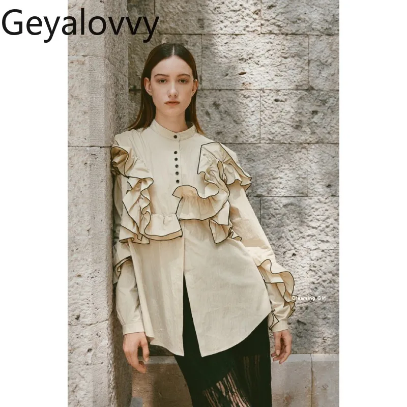 

Новая однобортная рубашка на шнуровке с кружевной отделкой в японском стиле, универсальный однотонный топ с длинными рукавами для девочек