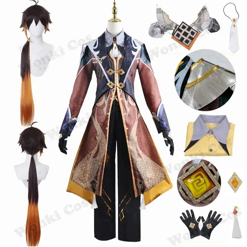 

Zhongli Cosplay Costume Wig Long Hair Game Impact Liyue Morax Zhong Li Cosplay Outfits for Men Party Costumes