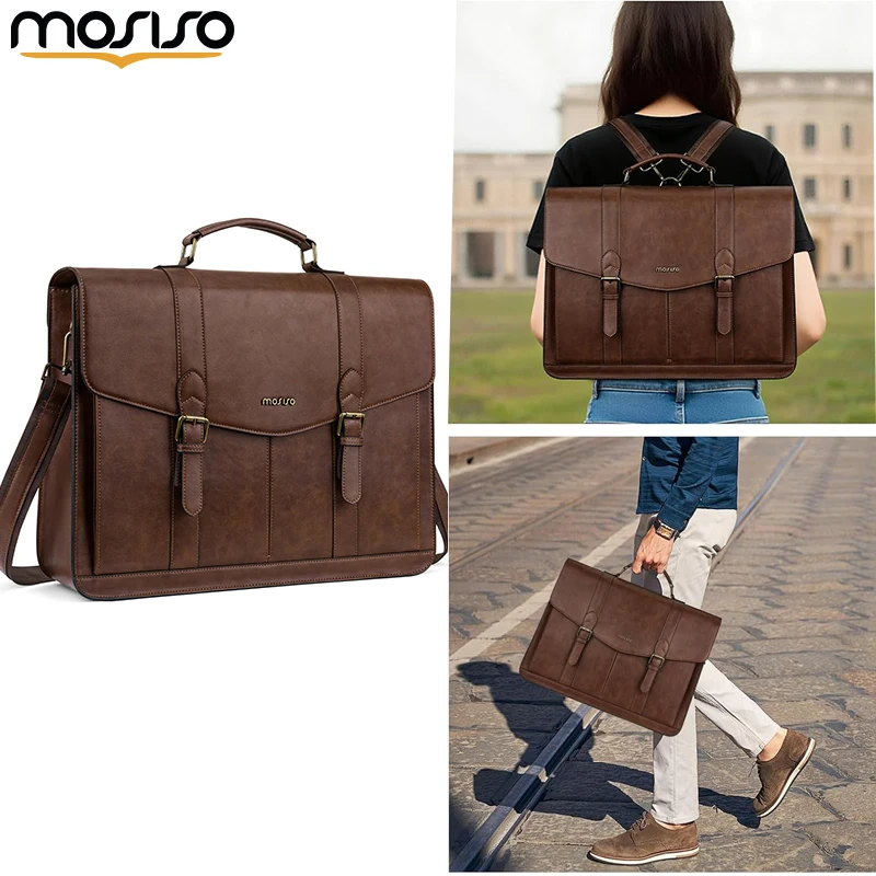 

MOSISO Bag for Men Women 15.6 inch Vintage PU Leather Laptop Shoulder Briefcase Satchel Bag for Office Work Business College