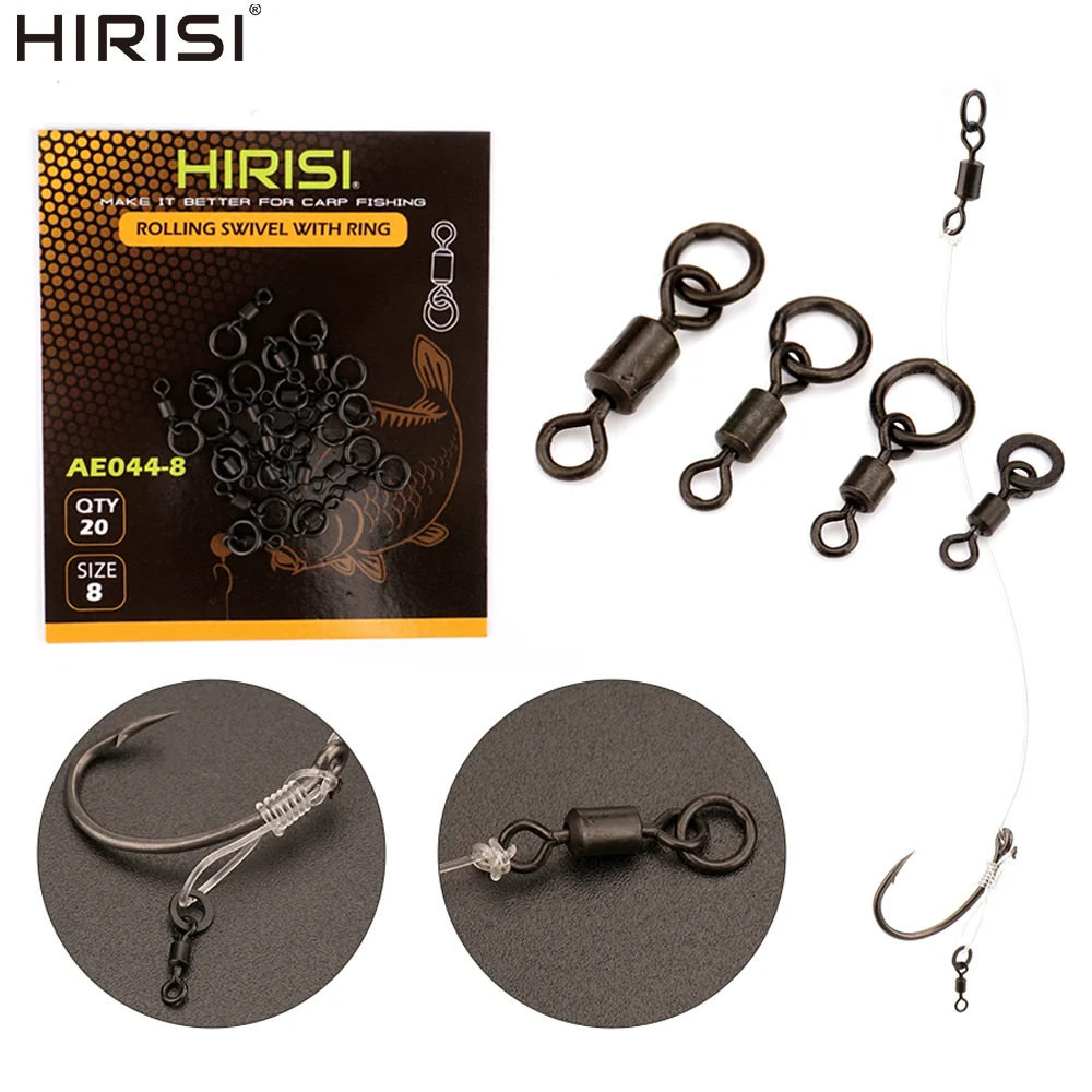 Hirisi AE044 20Pcs Carp Fishing Swivels Snaps Solid Ring Quick