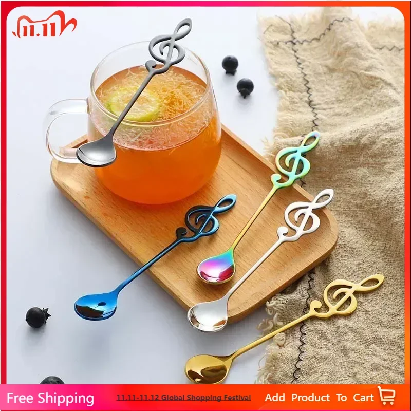 

Musical Note Stainless Steel Teapoon Spoon Treble Clef Shape Mug Teaspoons Music Bar Ice Cream Creative Spoon Kitchen Tableware