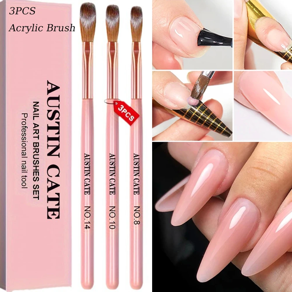 3Pcs/set Acrylic Nail Brush Size 8/12/14# Rosegold Nail Brushes Acrylic Powder Nail Extension 3D Nail Carving DIY Manicure Tool#