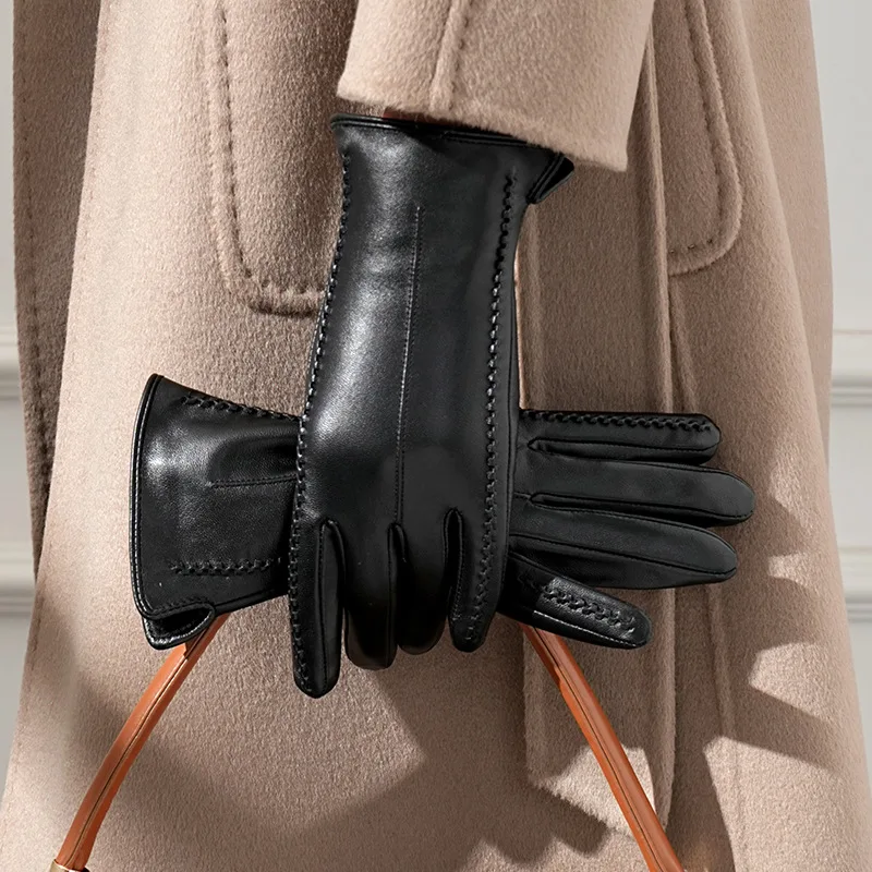 Women's Winter Genuine Sheepskin Gloves, Plush Lined Touchscreen Warm Windproof Gloves for Driving Cycling