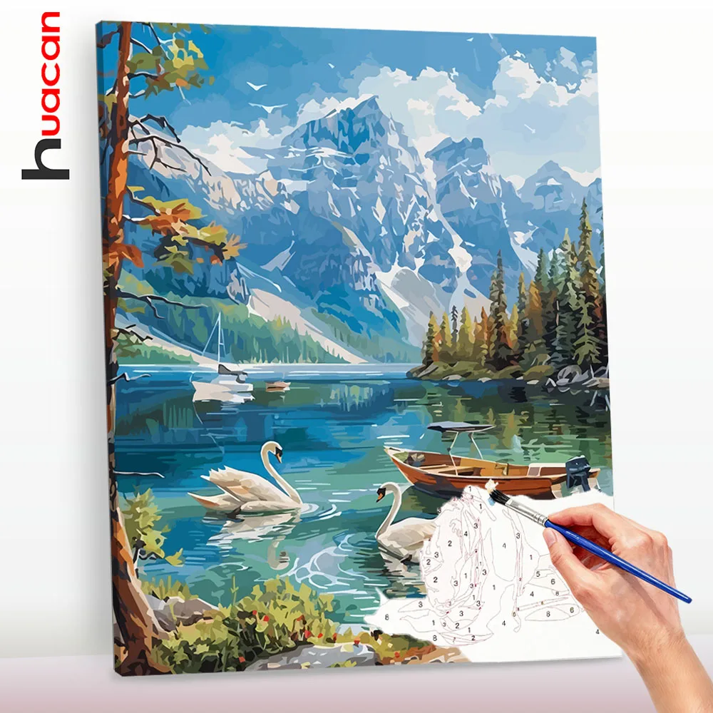 Huacan DIY Malen nach Zahlen Schwanensee Landschafts-Set Malen nach Zahlen auf Leinwand Kunst für Wohnzimmer Wand Geschenk ﻿ ﻿