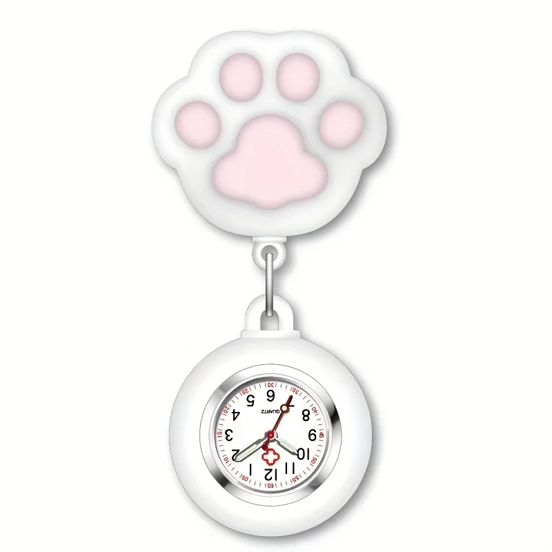 Cute Cat Paw Nurse Watch Brooch, Silicone With Clip, Retractable Telescopic Health Care Nurse Doctor Paramedic Medical Pocket