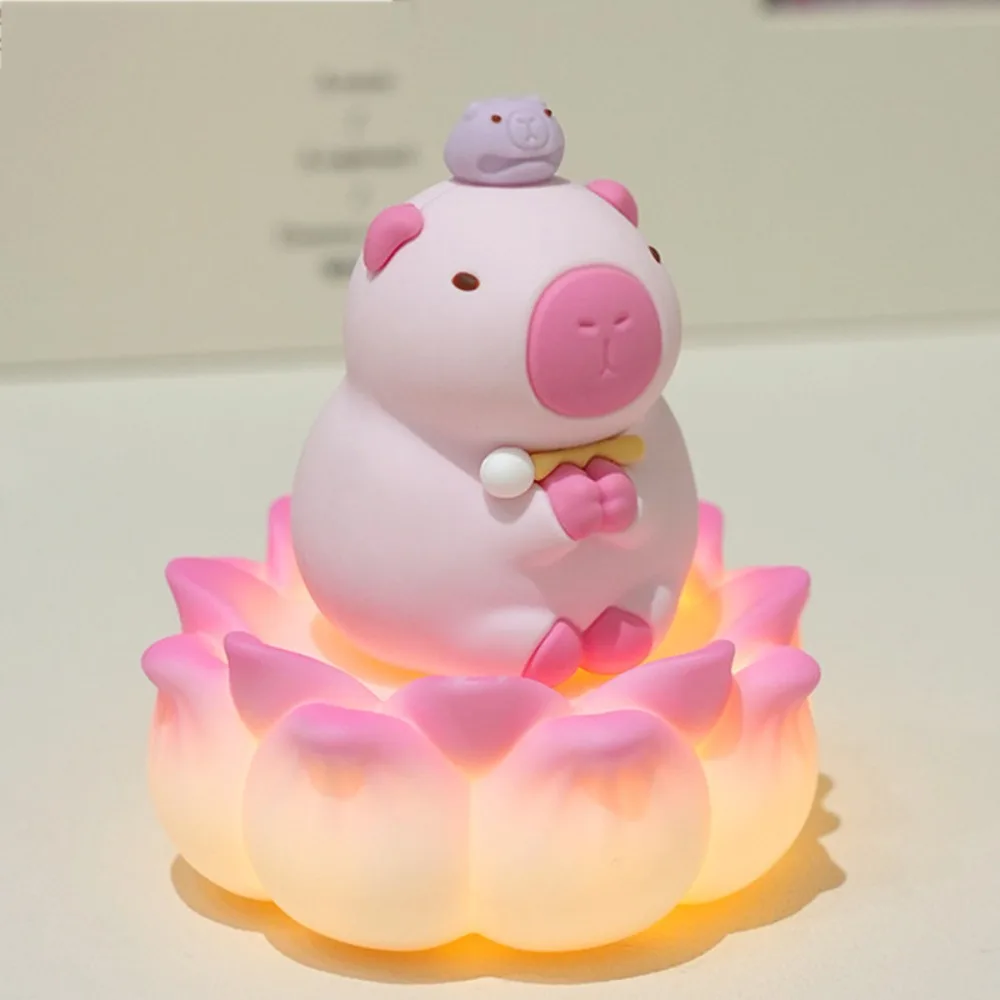 Lotus Base Capybara Figure Toys Figure with Lights Simulation Capibara Model Cartoon Model Capybara Animals Figures