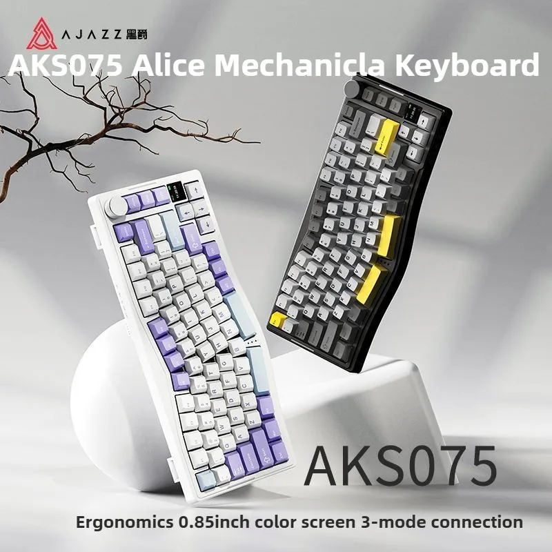 Ajazz AKS075 Wireless/Wired 3Mode Alice Mechanical Keyboard with Display Screen RGB VIA Support Hot Swap for Gaming/Office