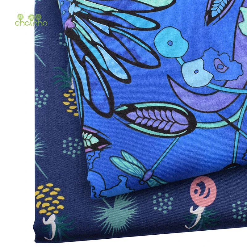 Royal Blue Flowers,Printed Twill Cotton Fabric,DIY Sewing & Quilting Home Textiles Material For Baby & Children\'s Bedding,Skirt