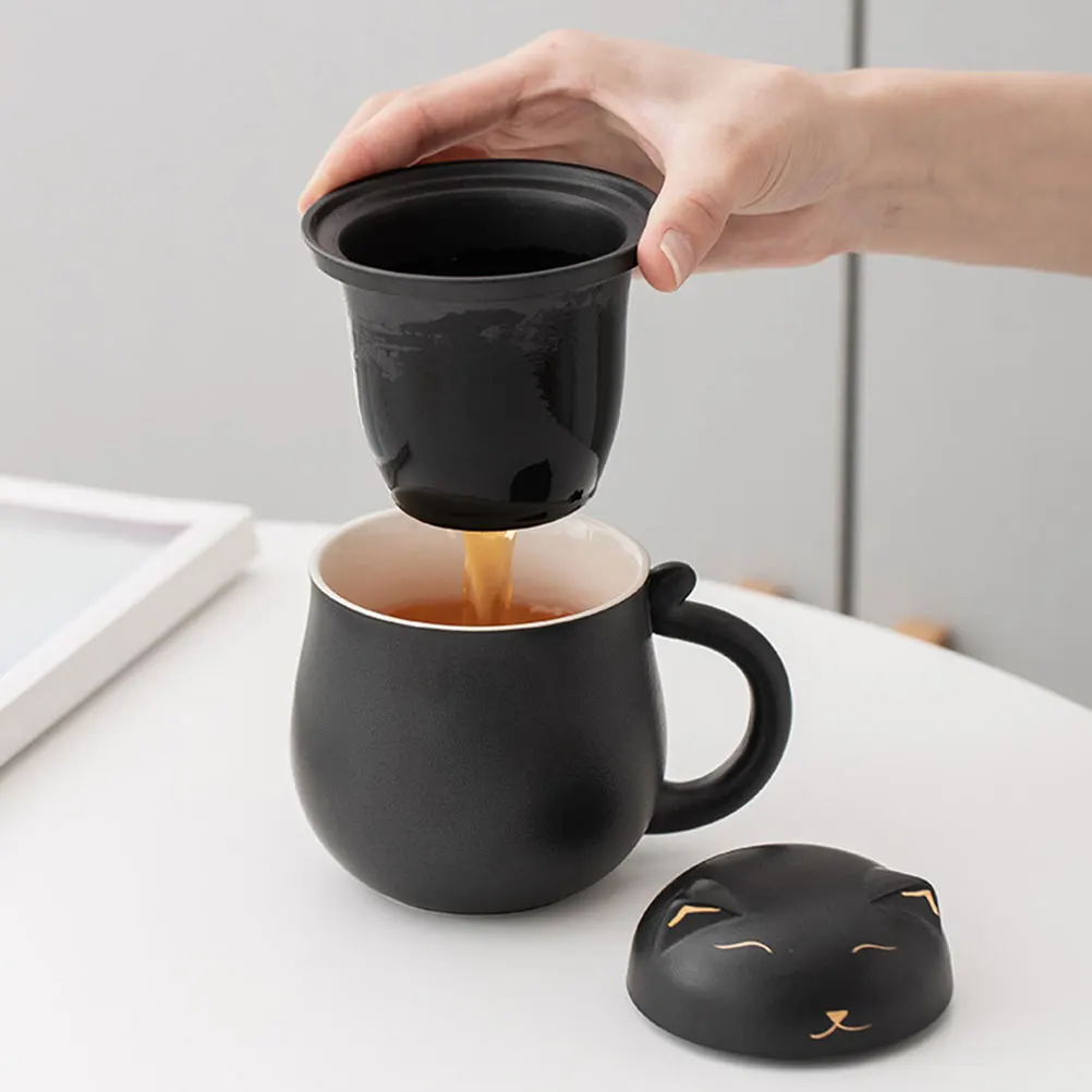 

Adorable Ceramic Water Cup with Tea Separation Design Perfect for Daily Hydration At Work Or Home Mug for Hot Cold Beverages