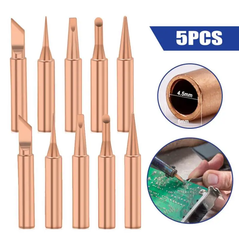 

5Pcs I+B+K+2.4D+3C Soldering Iron Pure Copper 900M Soldering Iron Head Hot Bare Copper Electric Soldering Iron Tip Set Inside