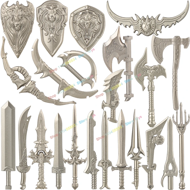 5PCS PJT048 Military Cavalry Medieval Weapons Accessories Sword Halberd Shield Knife Knight Building Blocks Puzzle Kid for Toys