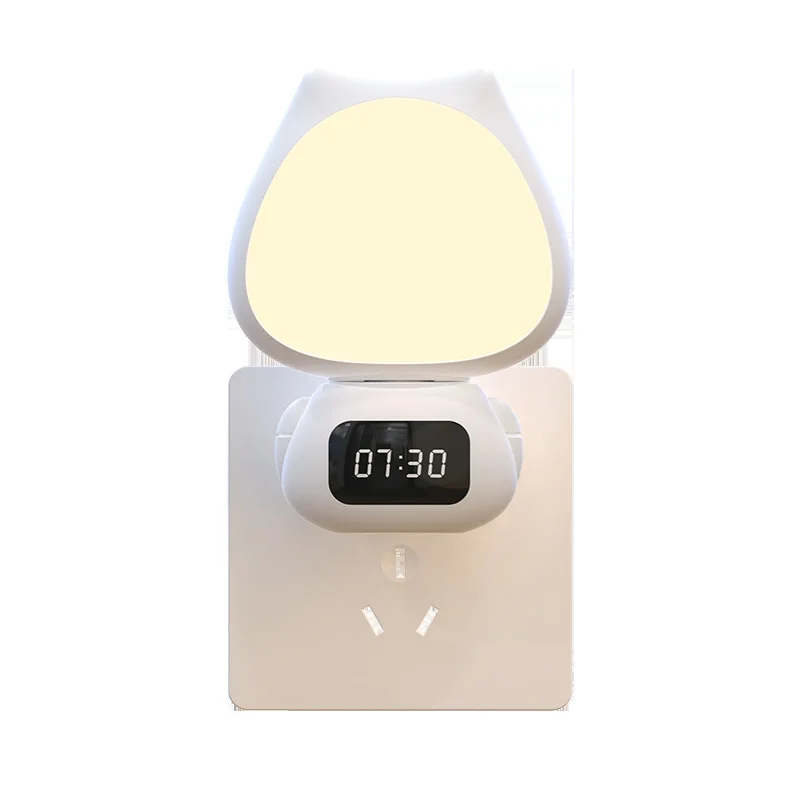 Smart LED Night Light with Clock Bedroom Bedside Lamp Lighting RF Control Eye Protection Lamps Stepless Dimmable Chargeable