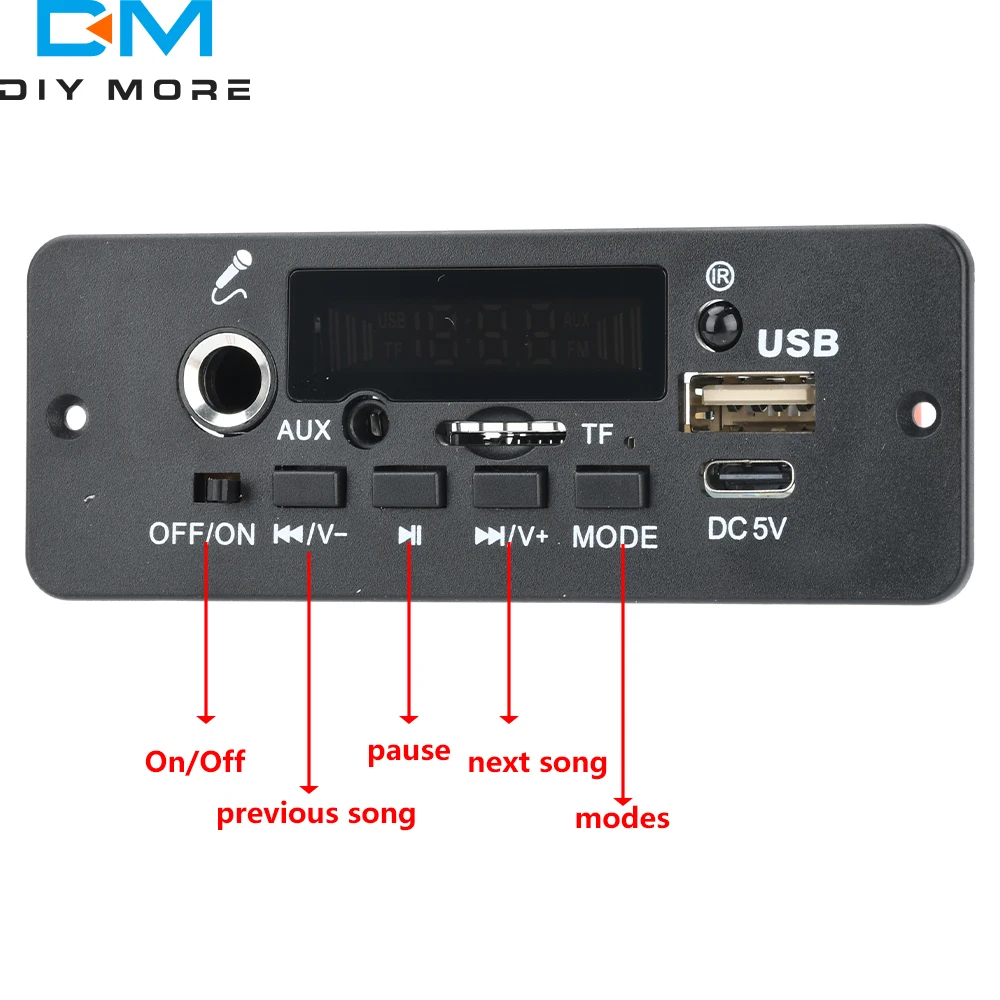 5W + 5W Digitalverstärker MP3-Decoderplatine DC 5V Bluetooth 5.0 FM-Unterstützung Mikrofon Auto MP3-Player mit Fernbedienung