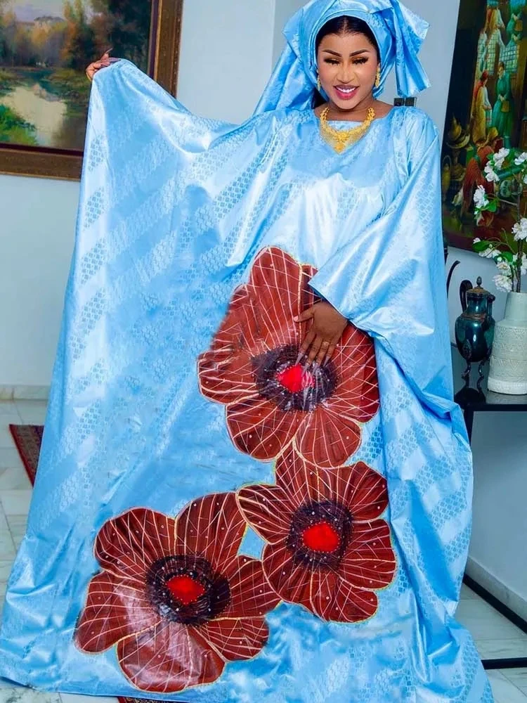 

Free Size Bazin Riche Long Dresses For African Ankara Women Party Clothing Shiny Bazin Riche Dashiki Robe Daily Bazin Clothing