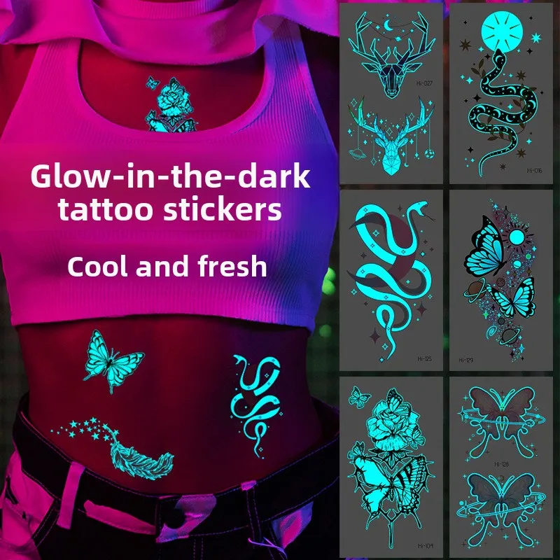 

Same Style2pcs Cool Luminous Tattoo Stickers Waterproof Men and Women Small Fresh Music Festival Concert Luminous Stickers