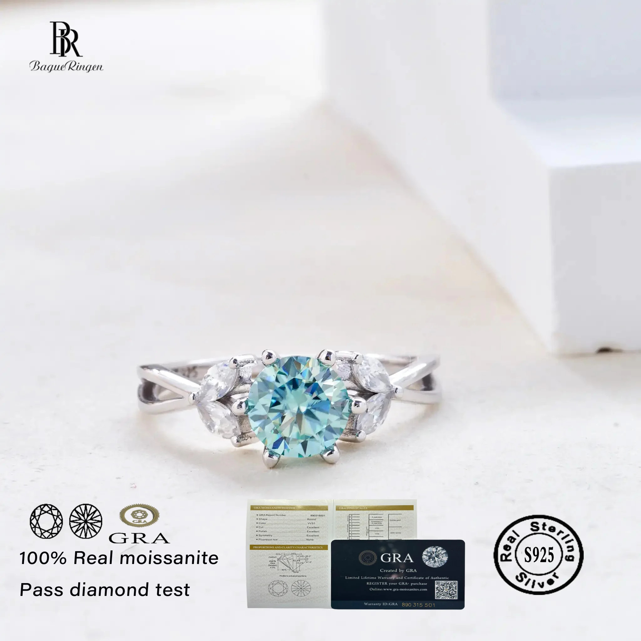 Original 925 Sterling Silver Ring  blue Moissanite Diamonds with Certificate Fine Jewelry Wedding Engagement Rings for Women