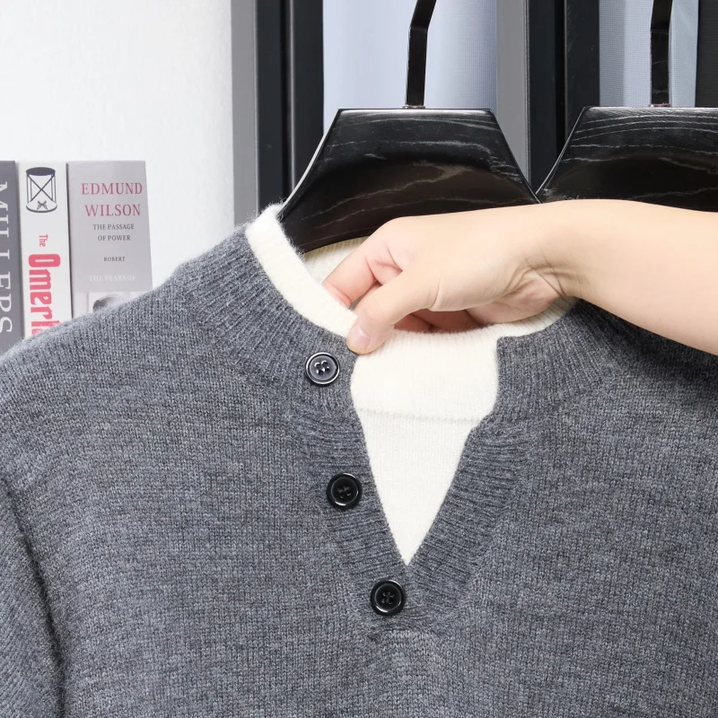 Designer Original Herbst Herren Langarm-Pullover Gestricktes Hemd Klassischer V-Ausschnitt Stickerei Täglicher Old Money Style Herrenpullover – Detail 6