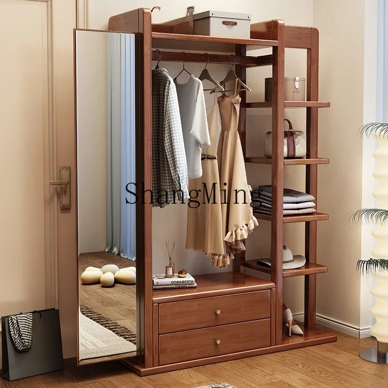 

SM new solid wood household rotatable coat rack with full-length mirror bedroom floor-to-ceiling multi-functional hanger