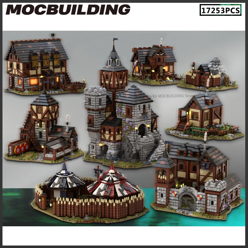 

MOC Medieval Village Castle Model Building Blocks House Farm Camp Gold Mine Architecture Toys DIY Assemble Brick Collection Gift