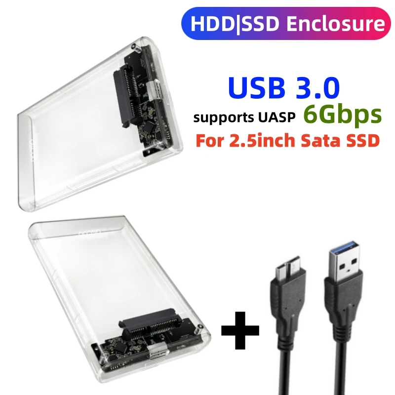 

Transparent HDD Case 2.5inch External Hard Drive Enclosure USB 3.0 Adapter To SATA Hard Drive for 7-9.5mm SSD Disk Case for Pc