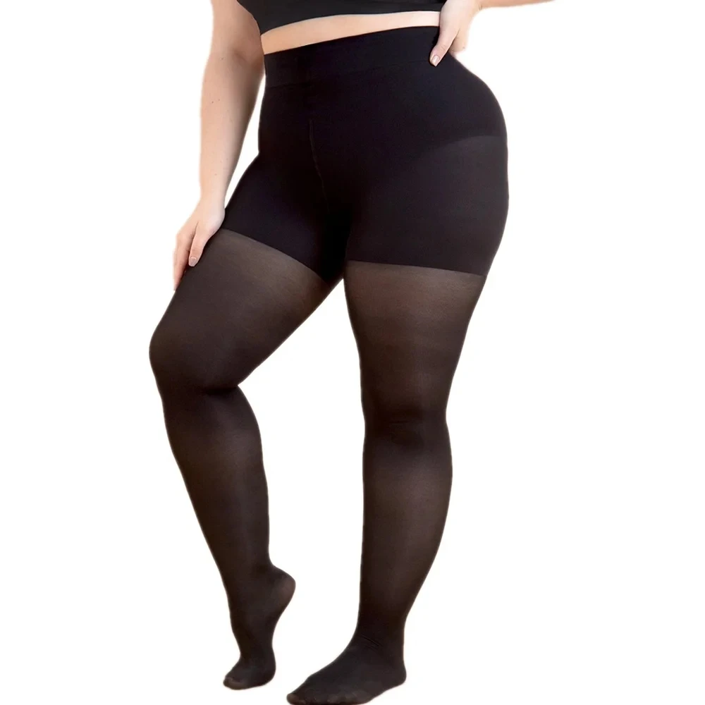 Schwarzes Plus-Size-Formtop für Damen, formende Strumpfhose, bequeme, hüftformende Nylonstrumpfhose, dünne, transparente Leggings für Damen. – Detail 3