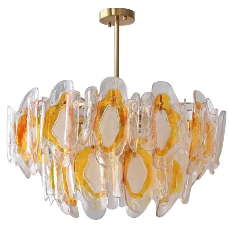 Retro French Amber Glass Chandelier Creative American Living Room Study Dining Room Bedroom Villa Hall Decorative Lighting Lamps