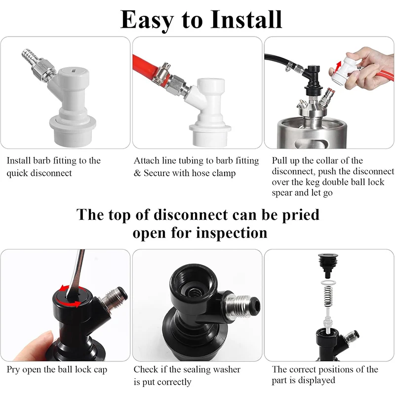 4Pcs Ball Lock Connector ,Beer Keg Ball Lock Disconnect,Liquid / Gas Connectors for Home Brewing Corny Keg / Cornelius Keg Parts view 5