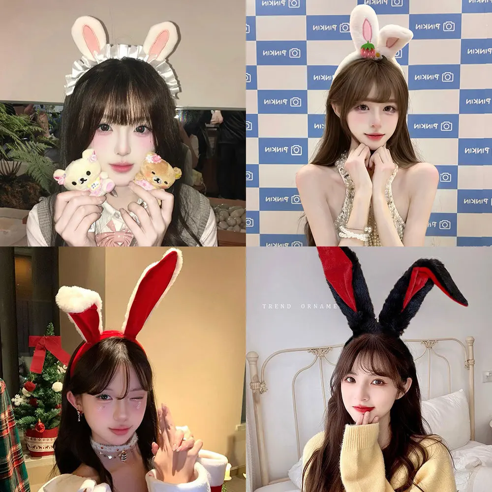 Christmas Halloween Hair Accessories White Rabbit Ears Cute Plush Headband Cos Bunny Photo Dress Up