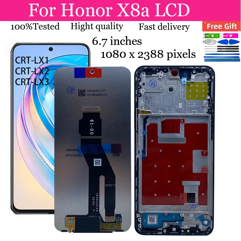 

6.7 inch For Honor X8a LCD CRT-LX1 CRT-LX2 CRT-LX3 Display Touch Screen Digitizer Assembly for honor x8a Screen with Frame