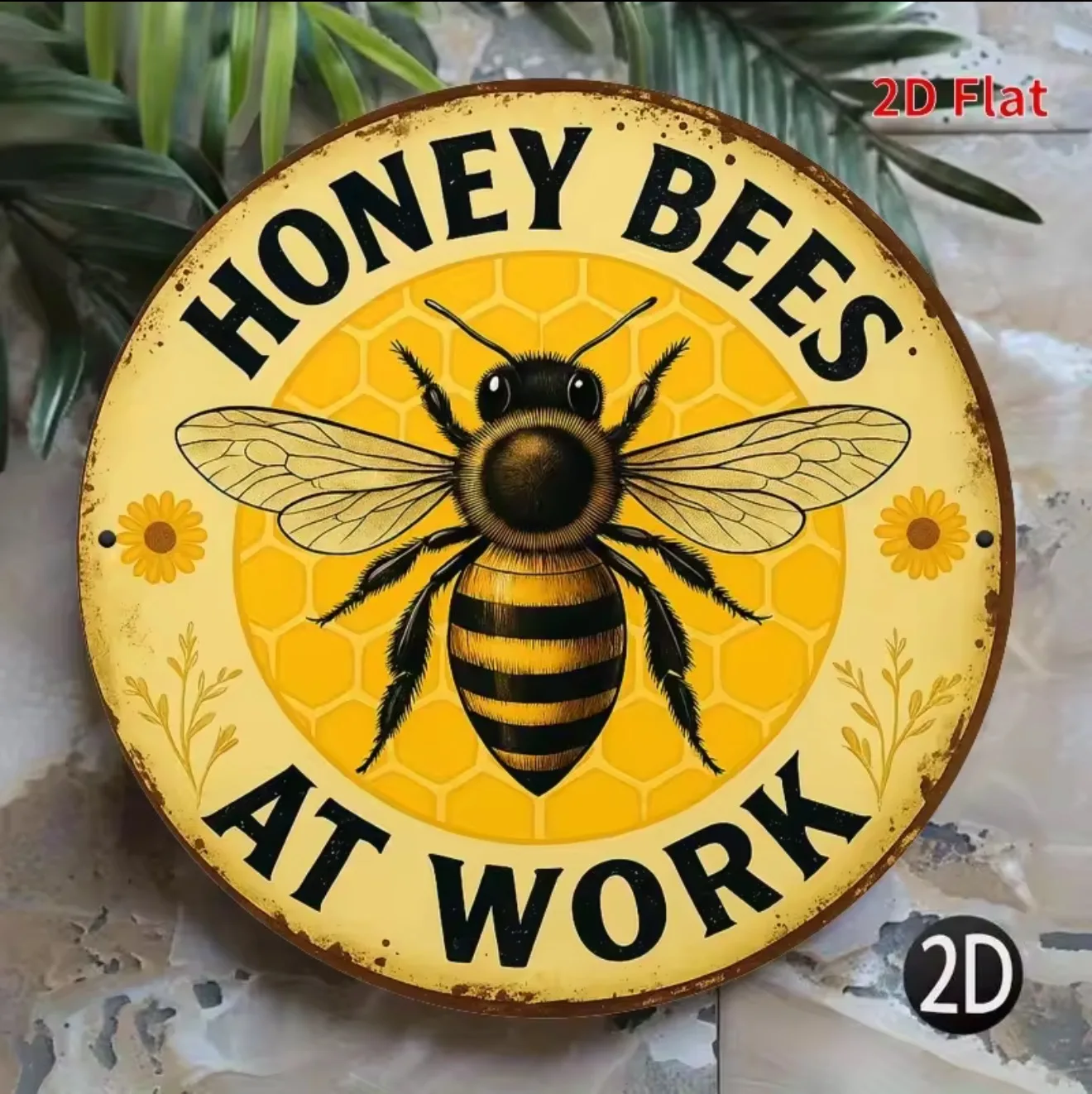 1pc Bee-Themed Round Metal Sign - 