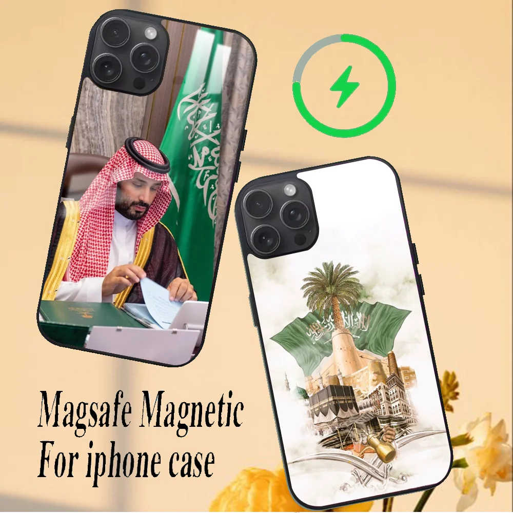 Kingdom Of Saudi Arabia Flag Phone Case For iPhone 16 15 14 13 12 11 PRO MAX PLUS Mini Magnetic wireless mirror phone case