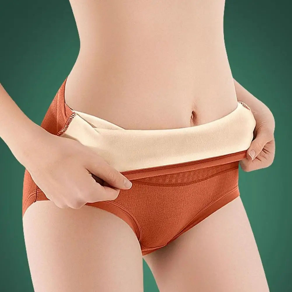 Winter Women Underpants Thicken Velvet Lining Plush Briefs Elastic Warm Waist Uterus High Waist Tummy Control Panties