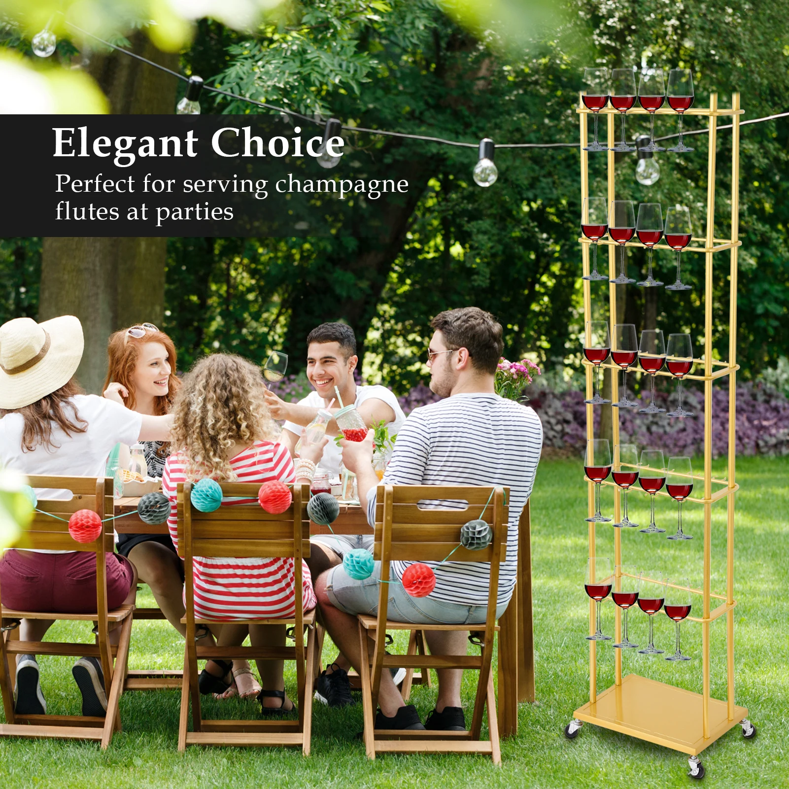 Champagne Wall Holder,Metal Champagne Wall Stand,Modern Wine Glass Rack Champagne Tower(Golden)