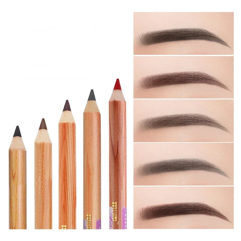 Double Heads Wooden Eyebrow Pencil Not Fade Micro-Carved Waterproof Anti-sweat Multi Color Eyebrow Pen with Eyebrow Brush