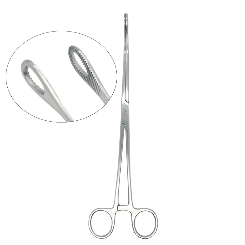 Fórceps para cirurgia geral, Fórceps para segurar fórceps, Curvo, Reto, Serrilhado, Cirurgia Médica, 25cm