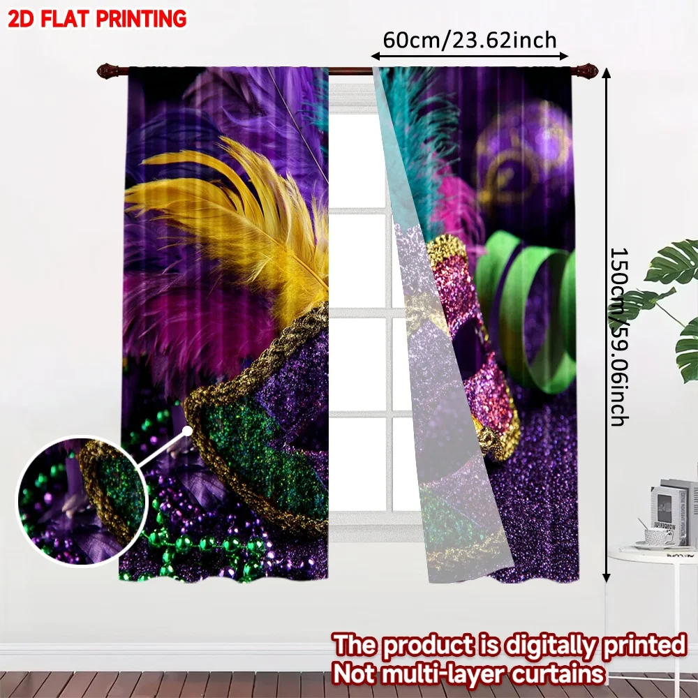 2D flat printing 2pcs Curtain Window Treatment Curtains Mardi Gras Glitter Mask(1) Digital Printed Polyester Drapes All Season