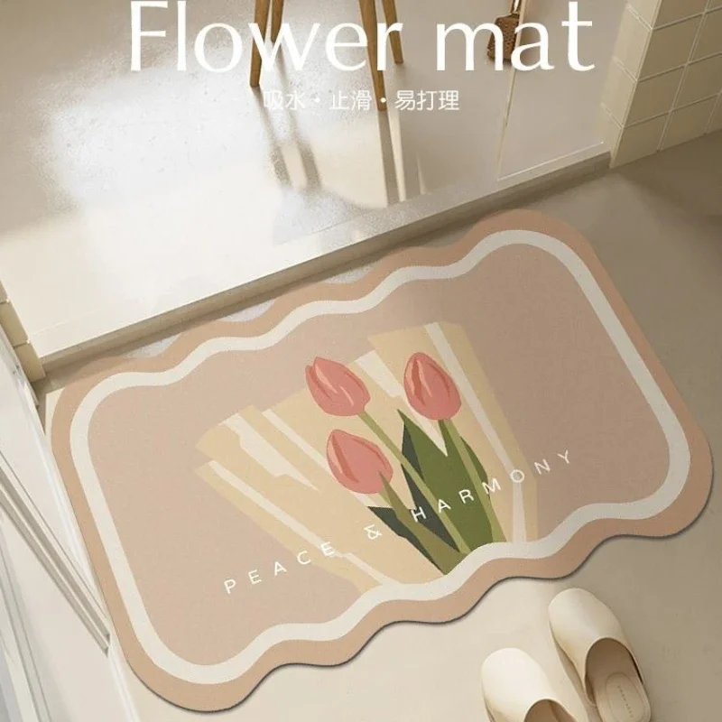 French Style Absorbent Diatomaceous Earth Bathroom Mat Quick Drying Household Door Bathroom Anti Slip Toilet Mat Floor Carpet