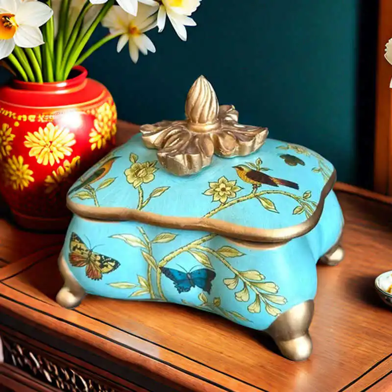 

Vintage Americana Jewelry Box with Lid Handcrafted Trinket Display Case for Dresser Nightstand Home Décor Accent Storage