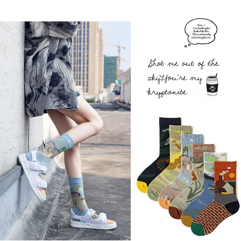 2024 New Oil Painting Niche Men's Retro Abstract Art Luxury Cotton Socks Kawaii Socks Long Lolita Women