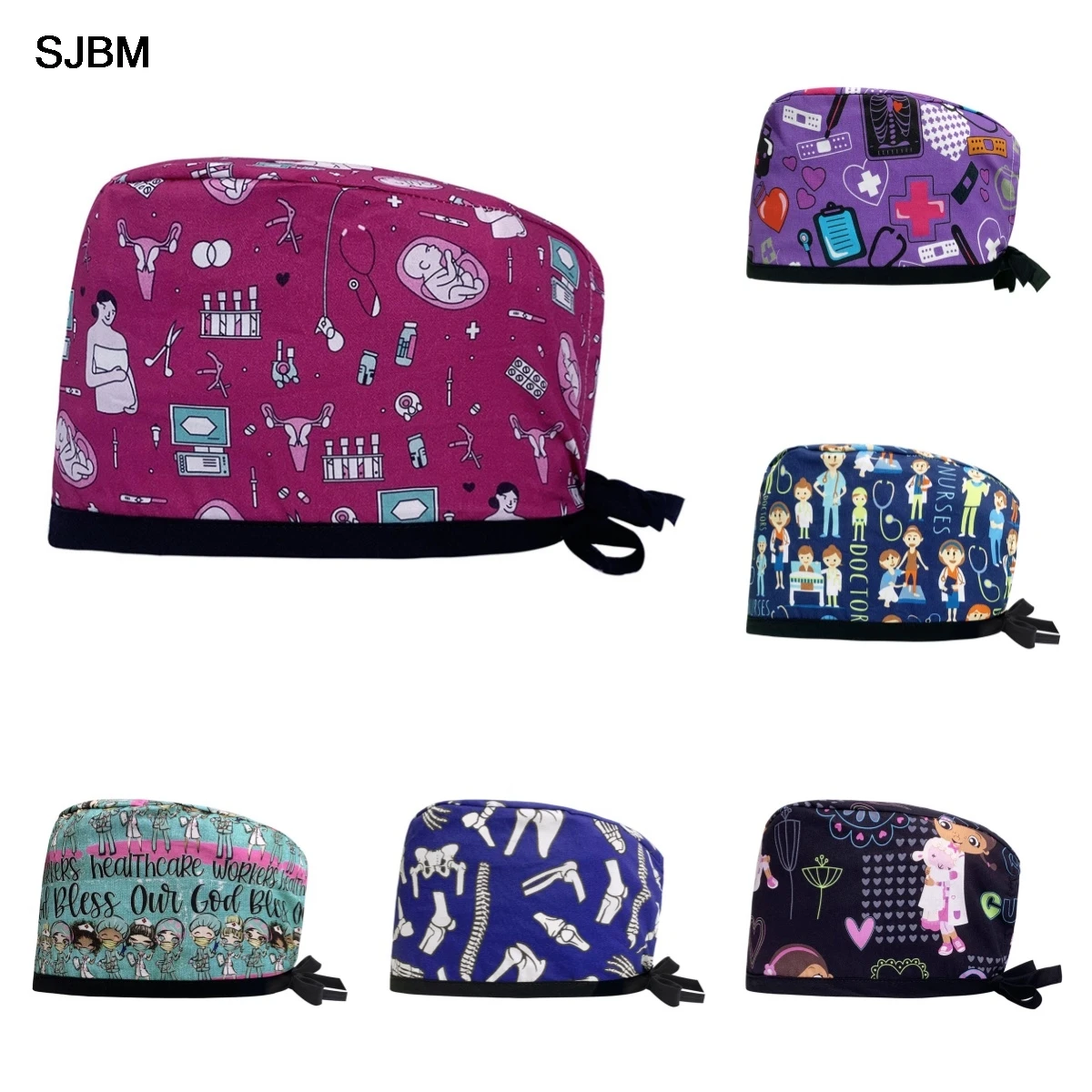 Gros accessoires d'infirmière gommage casquette clinique dentaire chapeau d'allaitement femmes hommes casquettes chirurgicales imprimé coton Salon de beauté chirurgien casquette
