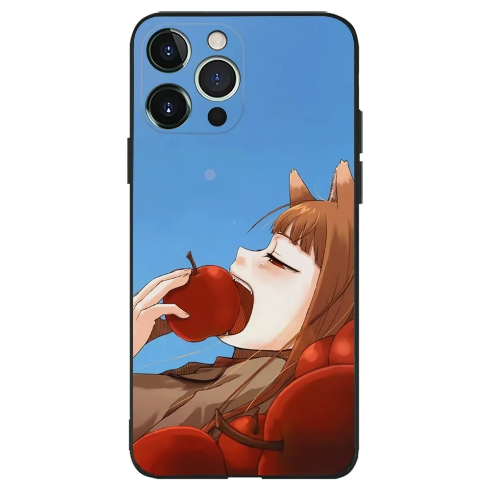 S-Spice and Wolf Anime Phone Case for Apple iPhone, 13, 14,13,12,11,XS,XR,X,8,7,Pro,Max,Plus, Mini Silicone Cover, Black