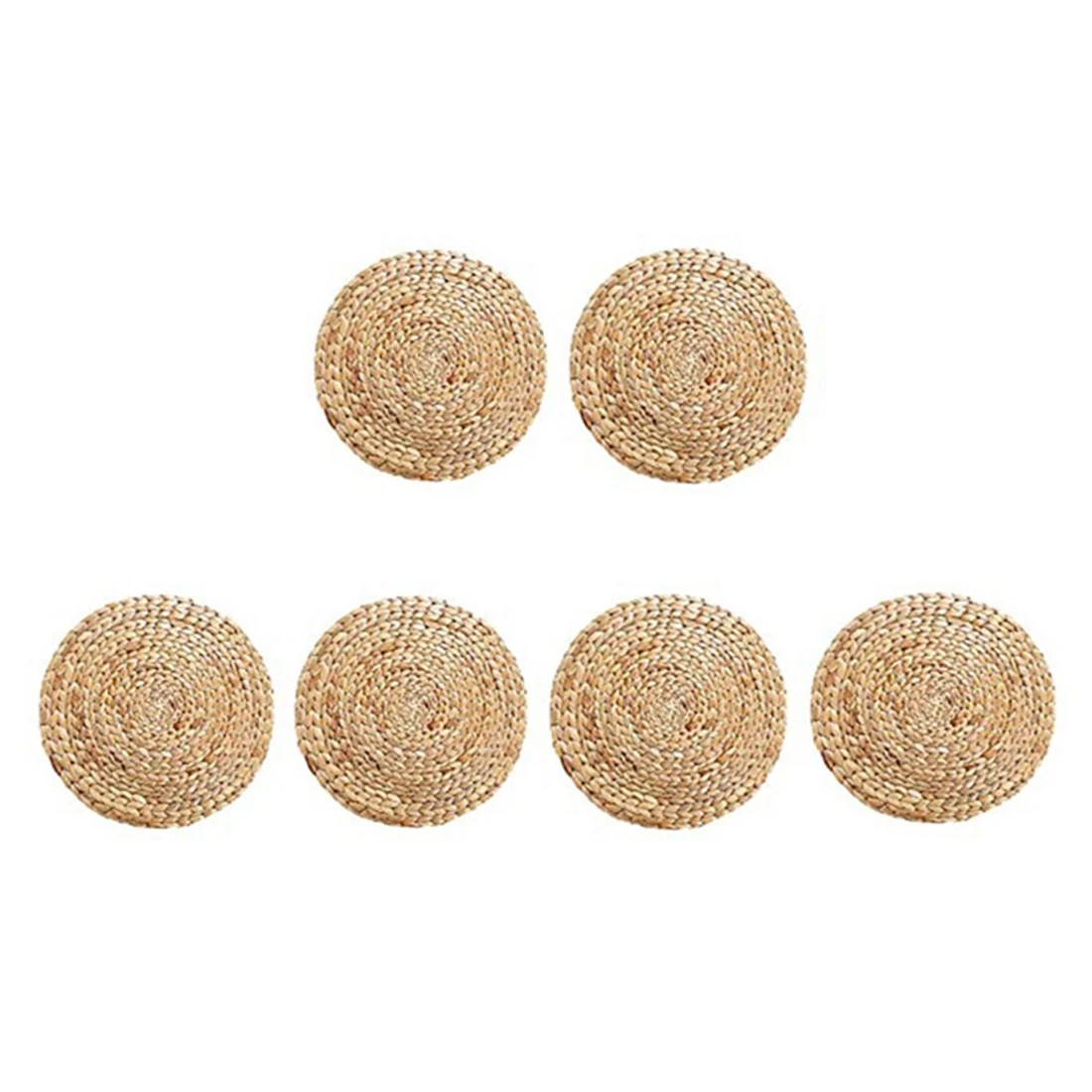 Round Woven Rattan Placemats Natural Wicker Mats Water Hyacinth Straw Braided Placemats Set of 6