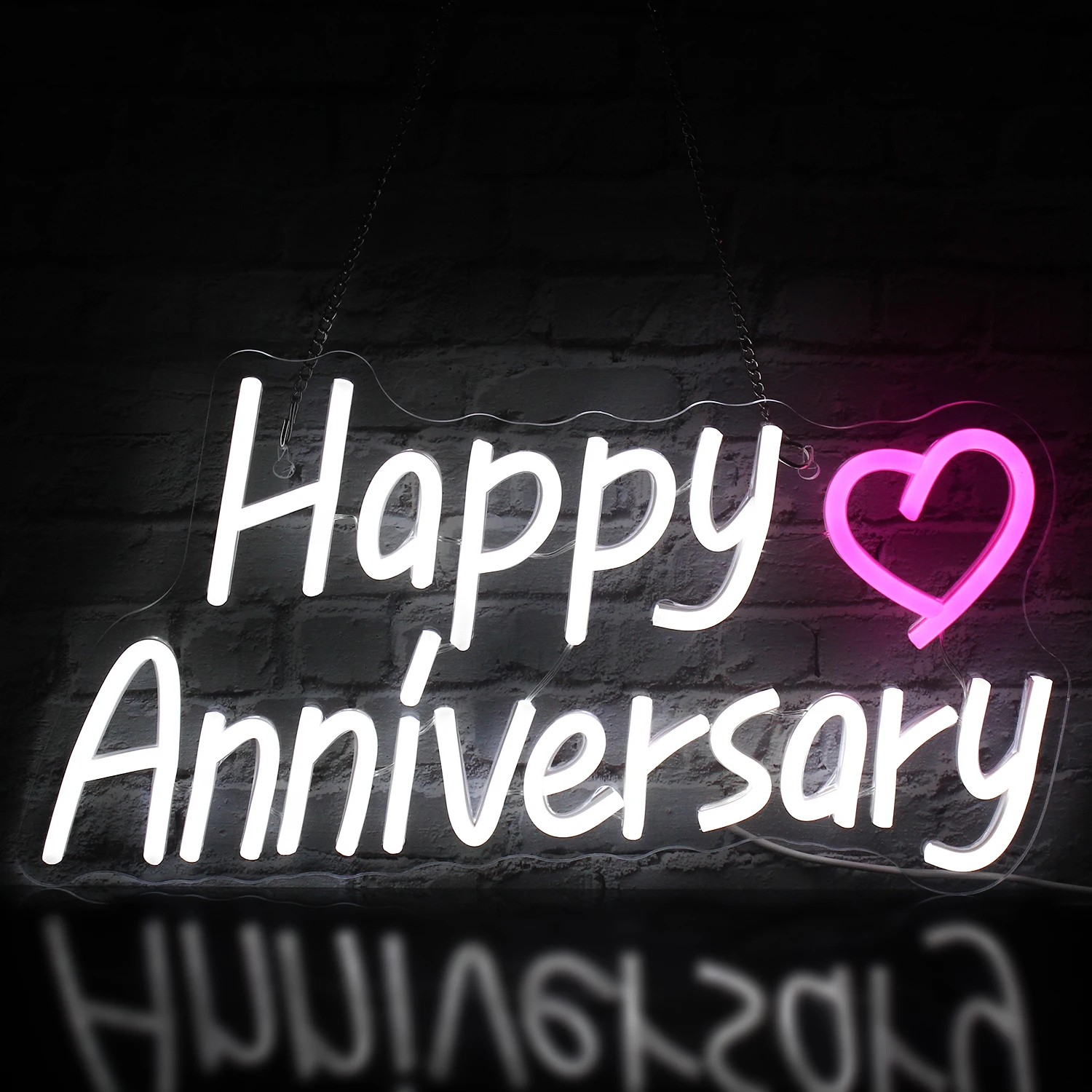 

Happy Anniversary Neon Signs For Wall Decor Aesthetic USB Wedding Mariage Festival Party Decoration Hanging Light Up Art Lmap