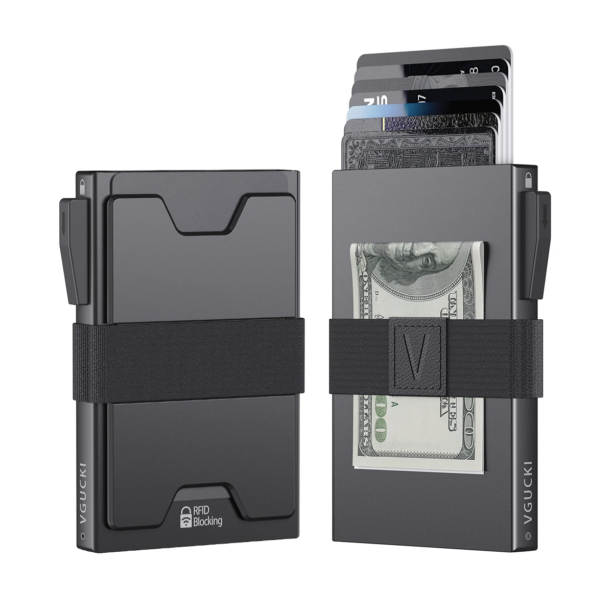 Slim Alu Card Holder for Men, Durable Expandable Backplate, RFID Blocking Minimalist Metal Pop Up Wallet, Holds 14+ Cards & Cash