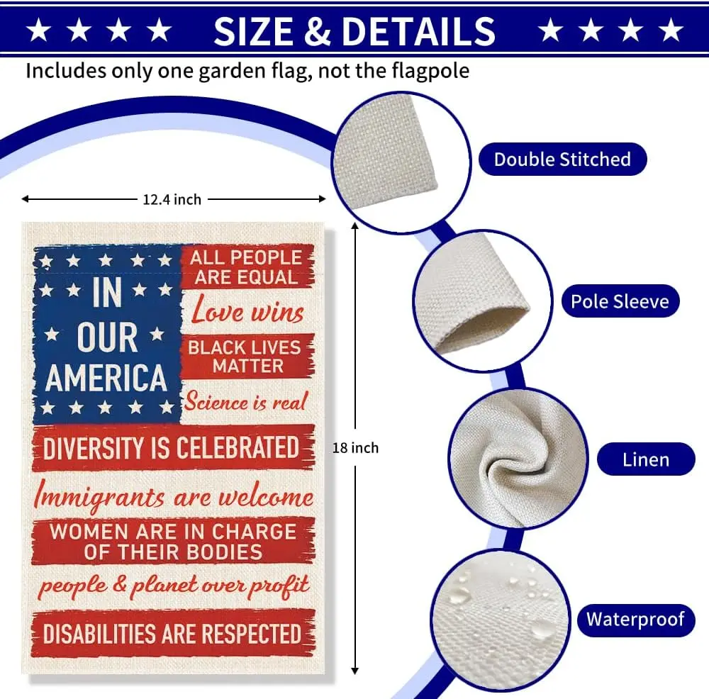 In Our America Garden Flag Liberal Democratic Yard Outdoor Decor | Patriotic Oath Text Star Double-Sided Garden Flag for Soc llp