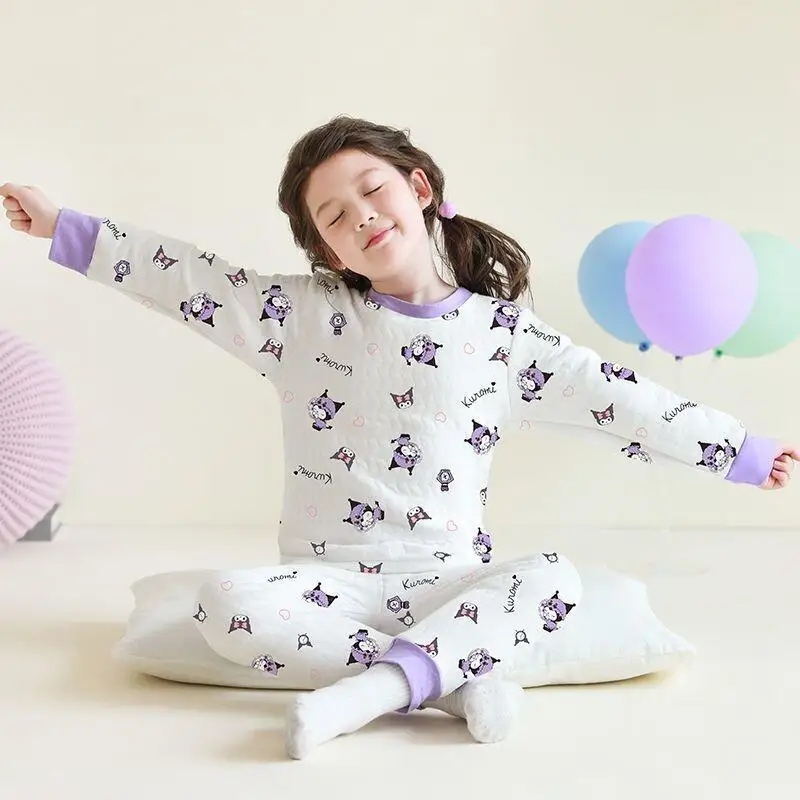 

Children's Home Clothes for Girls Autumn New Cotton Three Layer Warm Pajamas for Girls Kulomi Home Clothes for Girls Sanrio Sets