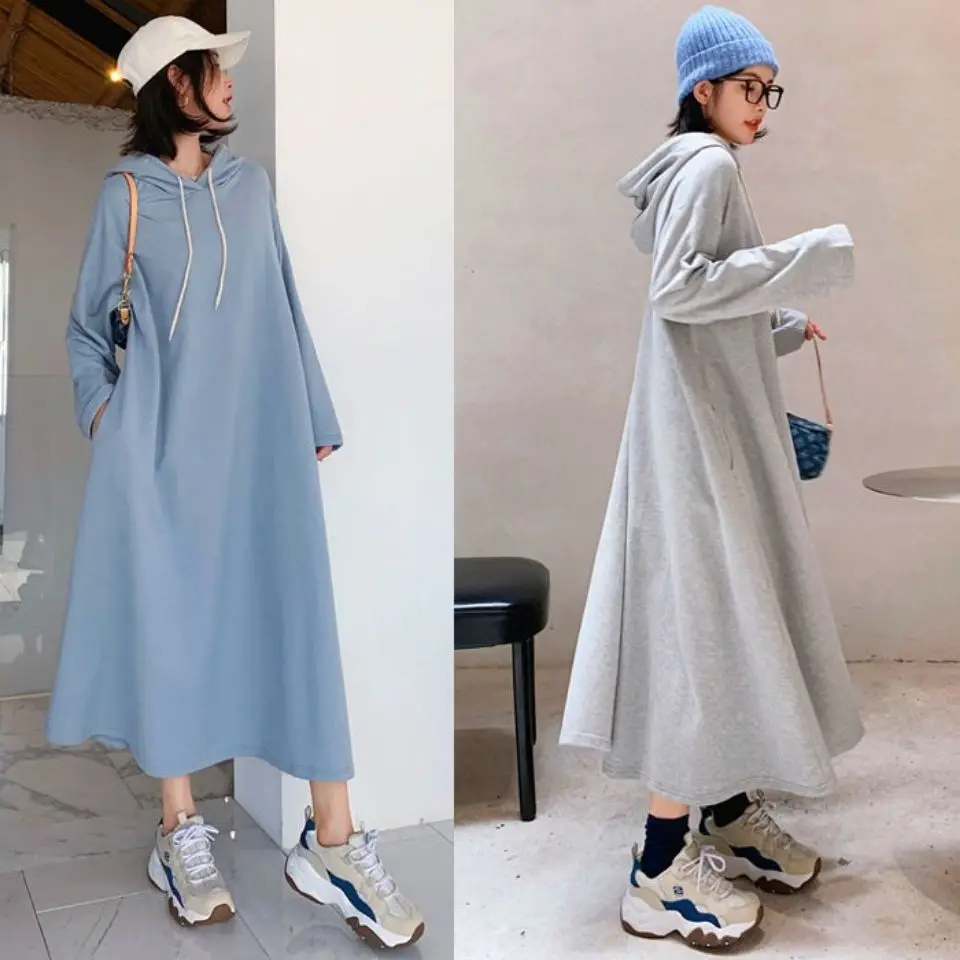 Oversized Autumn 2024 New Casual Korean Solid Color V-neck Long Sleeve Blouse Tshirt Dress Women\'s Simplicity Casual Dresses