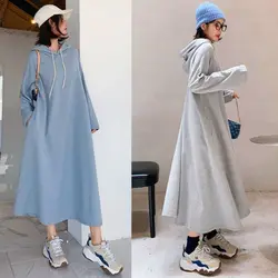 Oversized Autumn 2024 New Casual Korean Solid Color V-neck Long Sleeve Blouse Tshirt Dress Women's Simplicity Casual Dresses